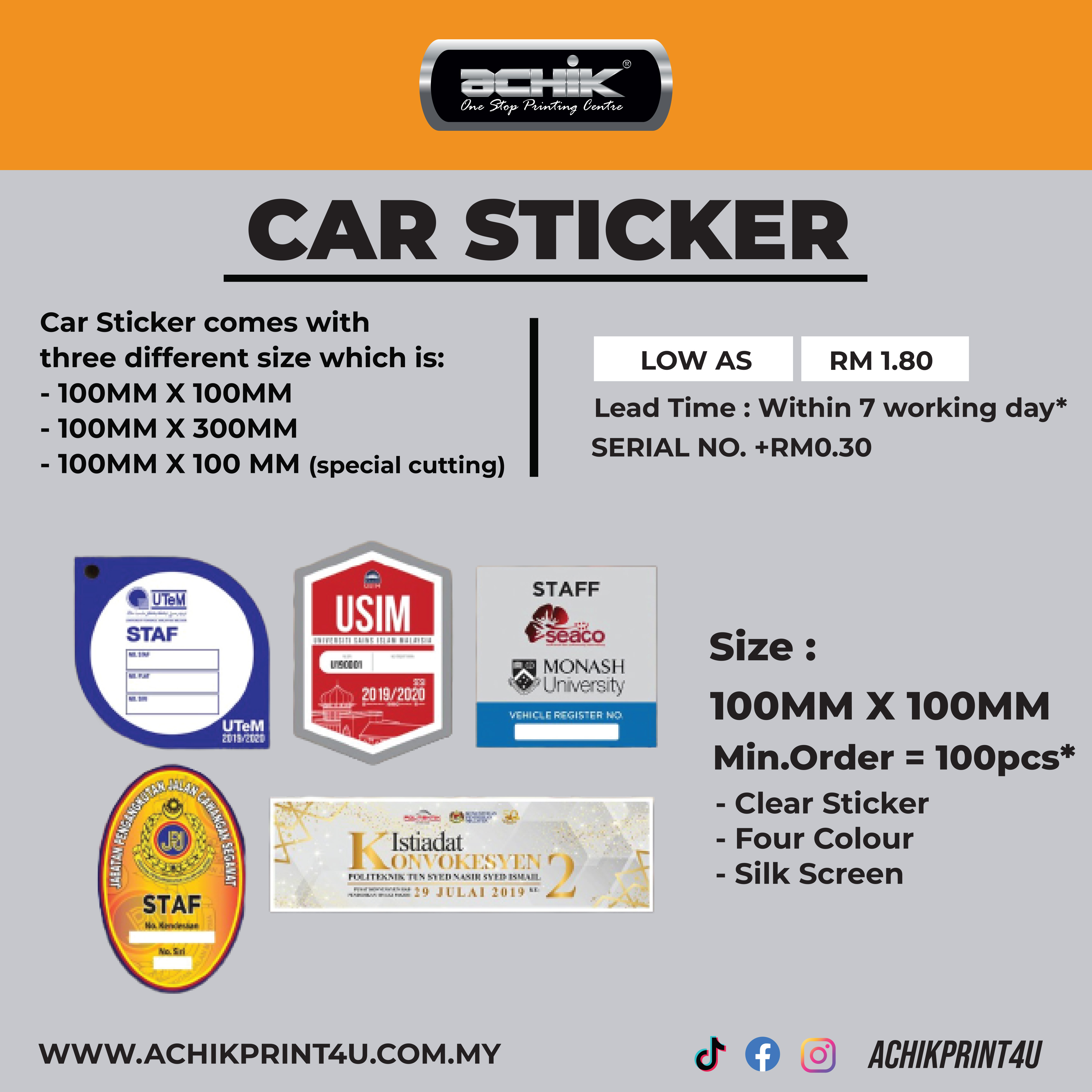 Car Sticker - 100mm X 100mm